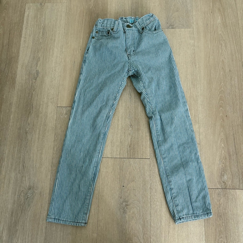 Crewcuts Kids Boys Striped Jeans Slim 8 Blue White 100% Cotton Straight Leg